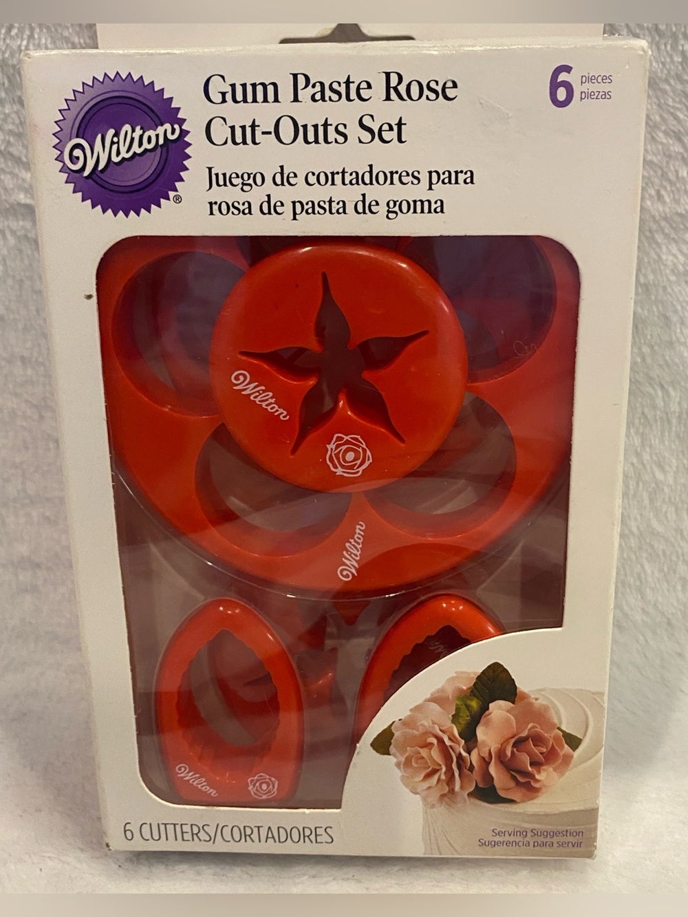 Wilton Gum Paste Rose Cut-Outs Cutter Set 6-Piece Cutters Red NIB